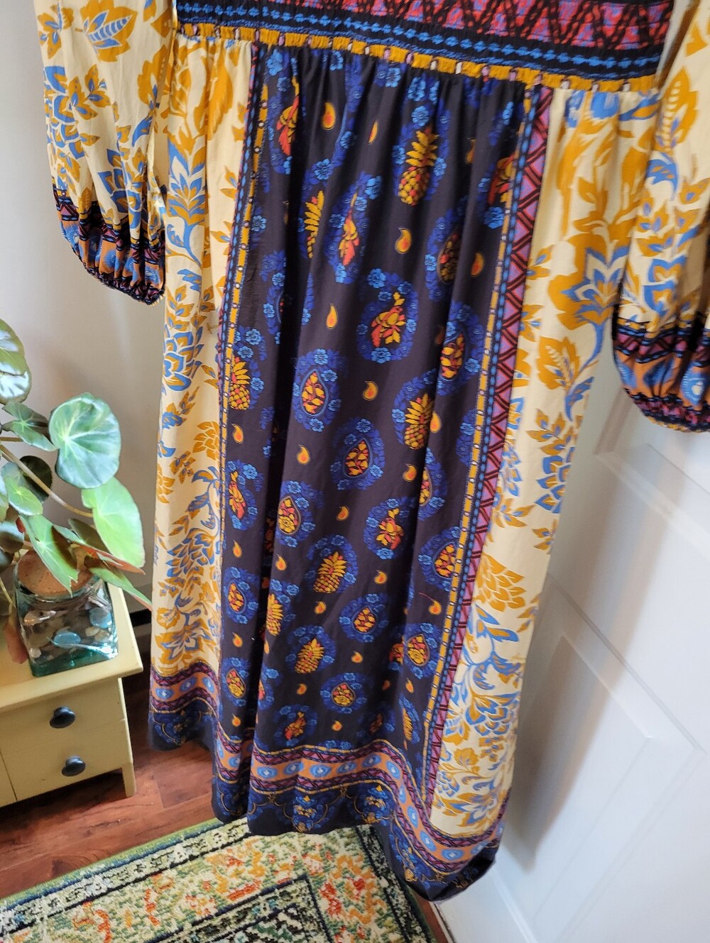 Farm Rio Long-Sleeve 100% Cotton V-Neck Printed Midi Dress, Size Womens Medium - Picture 6 of 9